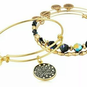 🆕 Alex and Ani Let it Snow Set of 3 Yellow Gold Charm Bangles New